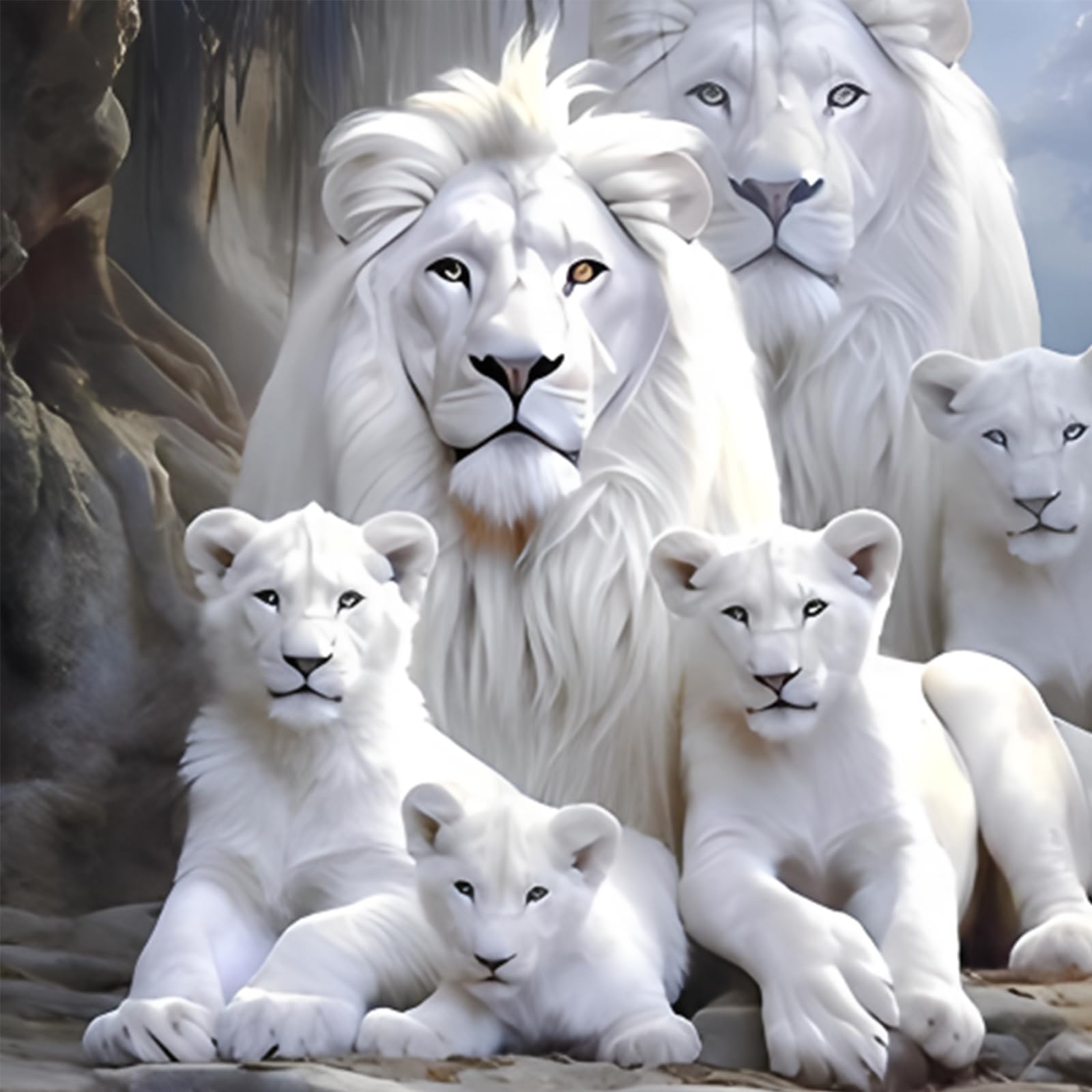 POETRYDRAW White Lion Full DIY 5D Round Drill Diamond Art Paintings Picture Arts Craft for Adults/Beginners Gift Idea Home Decor Art Diamond Art Painting 15.75x15.75in