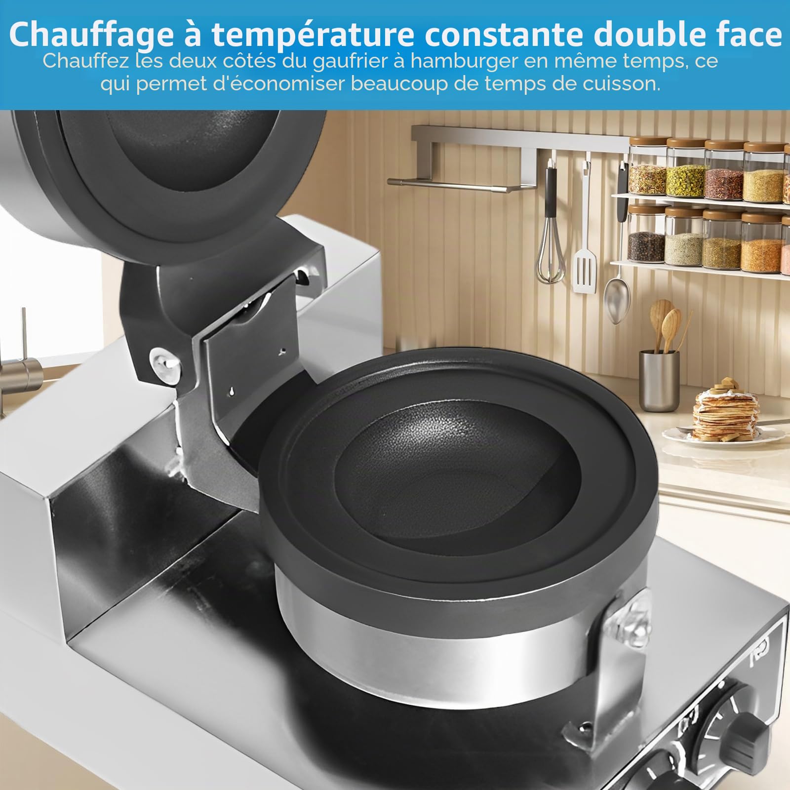 LIROPAU Machine à Burger UFO, Presse à Panini Antiadhésive Commerciale Pour Hamburgers, Température Réglable De 50 à 300 ℃, Réglage de la Durée de 0 à 5 Minutes pour un Usage Domestique Commercial