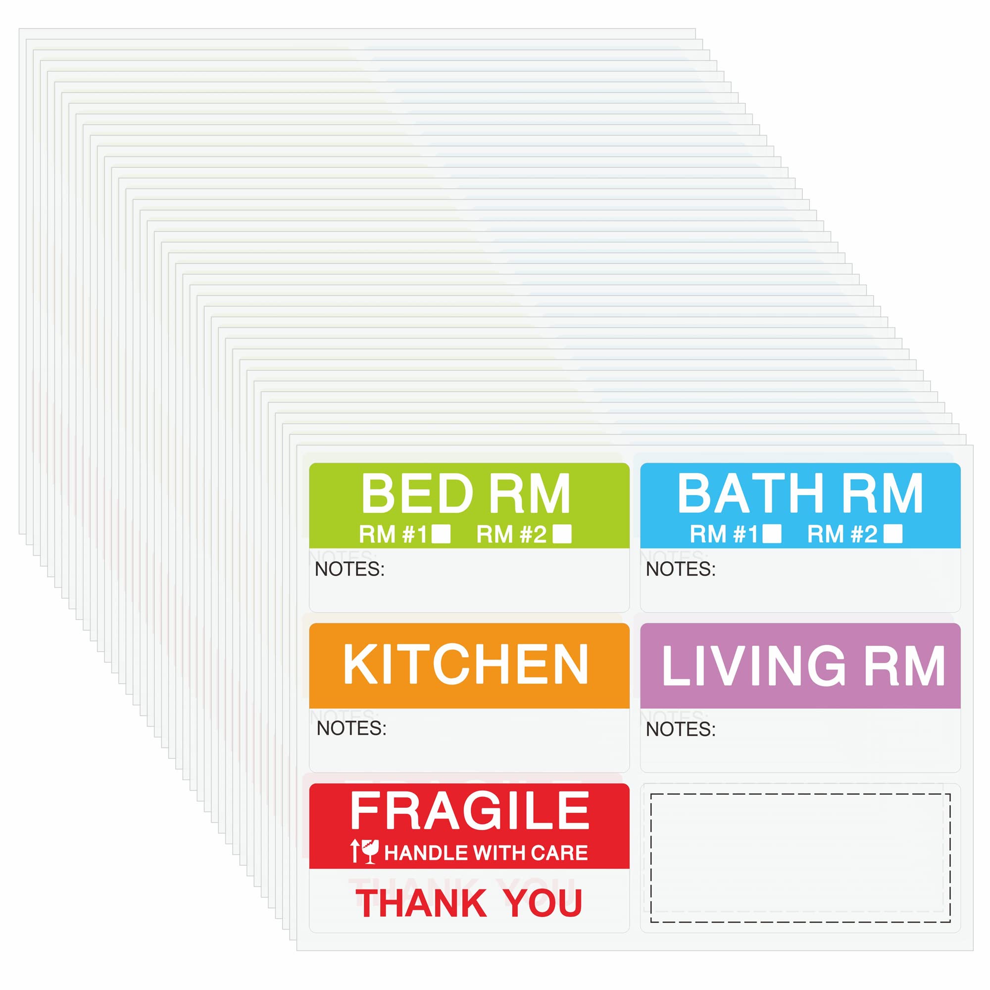 Hylabelest 42x90mm Home Moving Labels Large Apartment Moving Coloured Category Fragile Stickers (40 Sheets) - Image 2