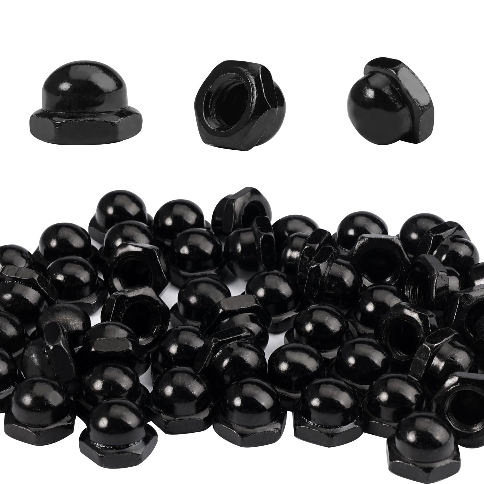50 Pezzi Dadi Ciechi M8 Antiruggine Antisporco Antiscivolo Dadi Cappuccio Esagonali Nichelati per Viti di Protezione, Dadi a Barra Filettata e Bulloni Filettati, Uso Interno ed Esterno (Nero)