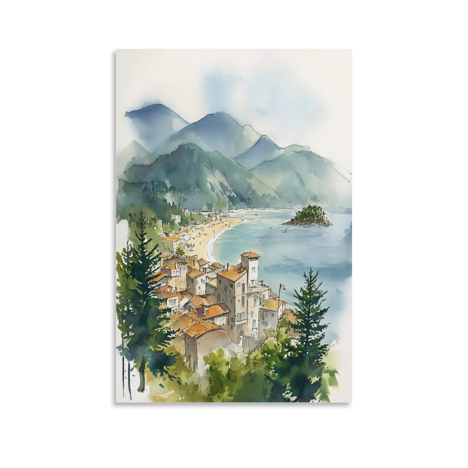 Xwymxz Unframe-Style Tofino Watercolor 20X30inch(50X75cm) Vintage Travel Poster Watercolor Canvas Art