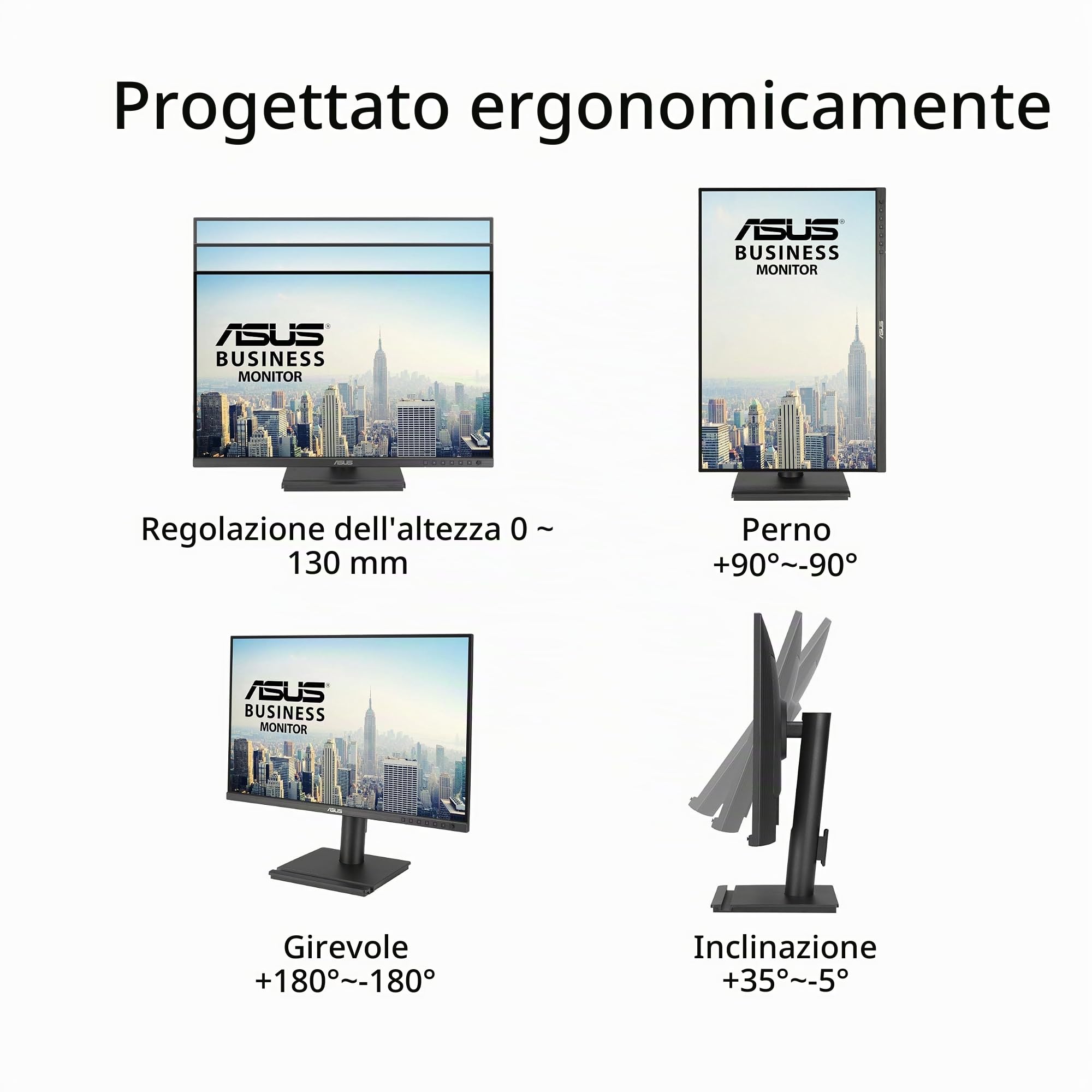 ASUS BE248CFN, Monitor Business da 24”, WUXGA IPS (1920x1200), Nero | HDMI, Frameless, Microfono e Speaker Integrati, Design Ergonomico, Eye Care, Bassa Luce Blu, Montabile a Parete