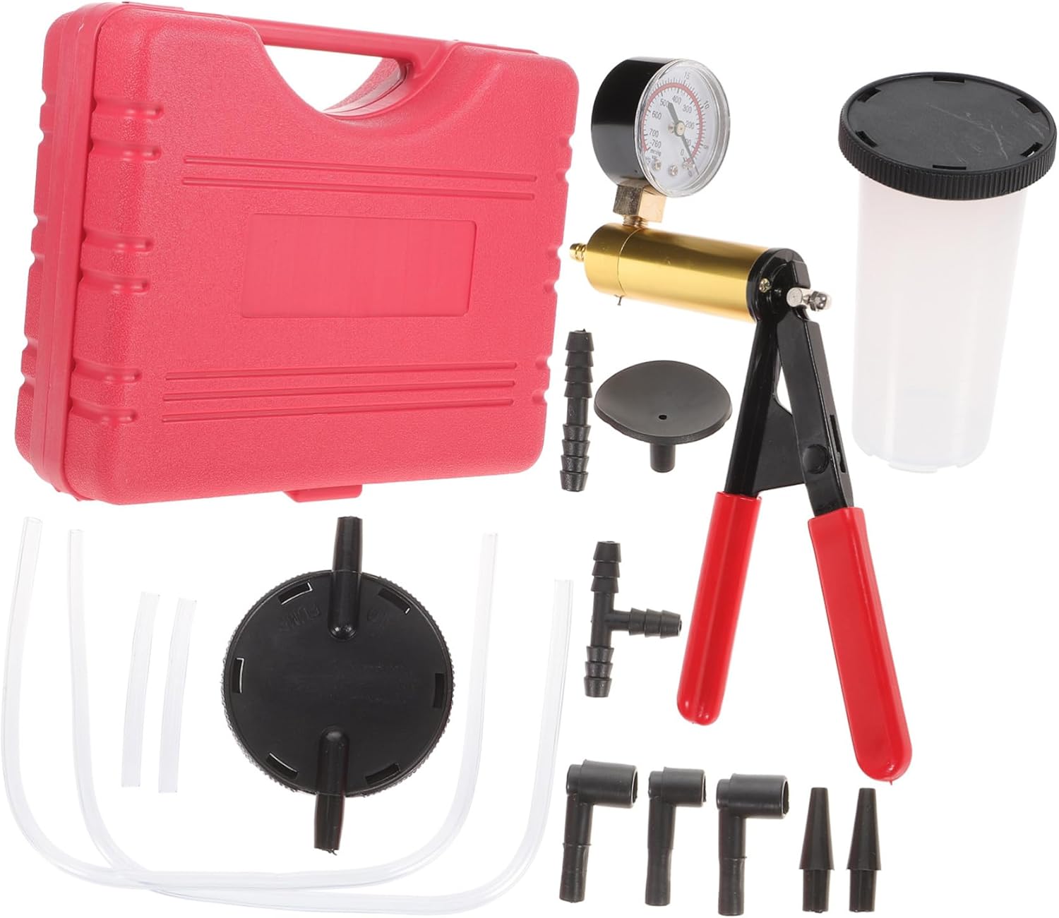 STOBAZA 1Set Manual Vacuum Pump Brake Bleeder Kit Car Fluid Bleeder Tool with Carrying Case Multiple Connectors and Various Lengths for Easy Brake Fluid Changes and Maintenance