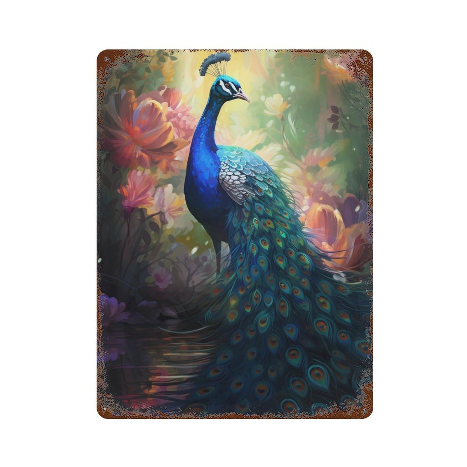 Peacock in Enchanted Garden Retro Metal Sign 15.7"x11.8", Decorative Metal Wall Art for Basement, Hobby Room And Garage Decor