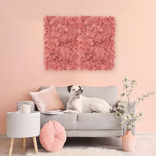 Miniatura 6 de Decoración de fondo de panel de pared de flores fondo floral artificial de rosa polvorienta Blosmon para bodas, fiestas, baby shower, 6 piezas de