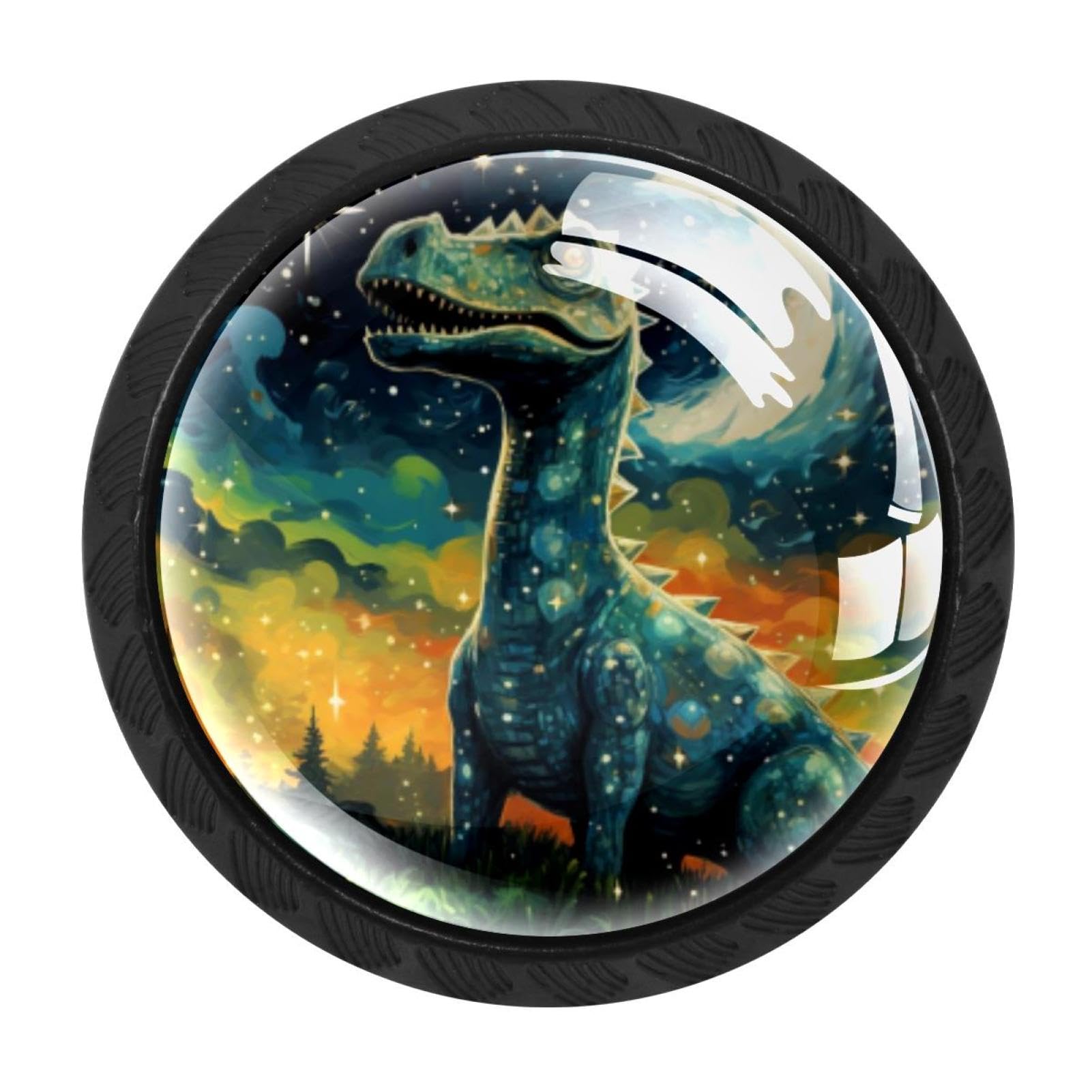 CHENZZZZ 4 Pieces Starry Dinosaur Drawer Knobs, 35mm Black Kitchen Cabinet Knobs, Drawer Pulls and Knobs, Glass Cabinet Hardware Single Hole Knob for Cabinets and Drawers Round