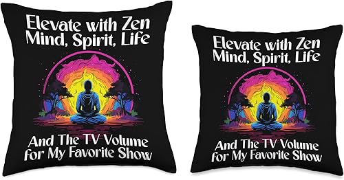 Miniatura 3 de Zen Mindfulness Inspiration Balanced Lotus Elevate with Zen Mind, Spirit, Life and The TV Volume for My Throw Pillow, 16x16, Multicolor