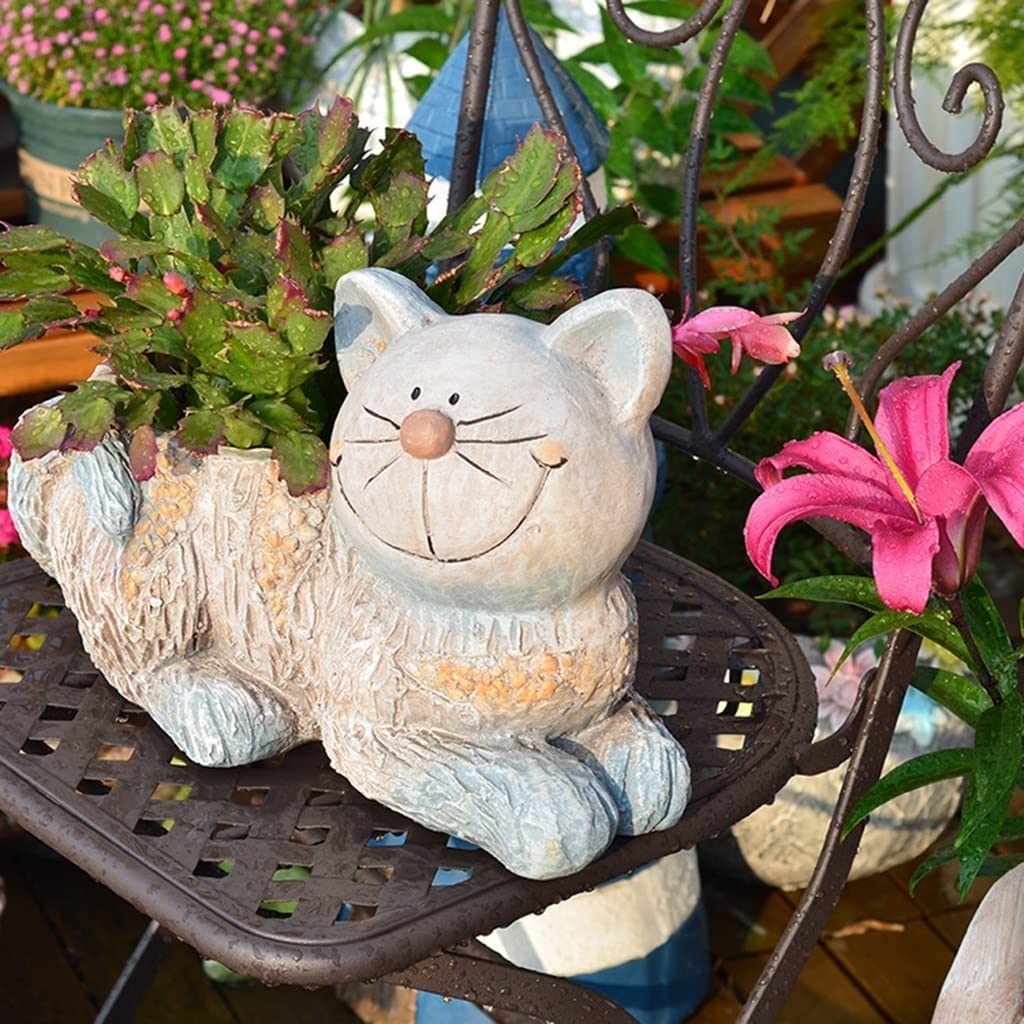 Pots De Plantes En Forme De Chat Mignon, Jardinière En Résine Avec Drainage, Fleurs Succulentes, Cactus, Animaux, Jardinières Décoratives Amusantes Pour La Maison, Le Bureau, Le Rebord De(A