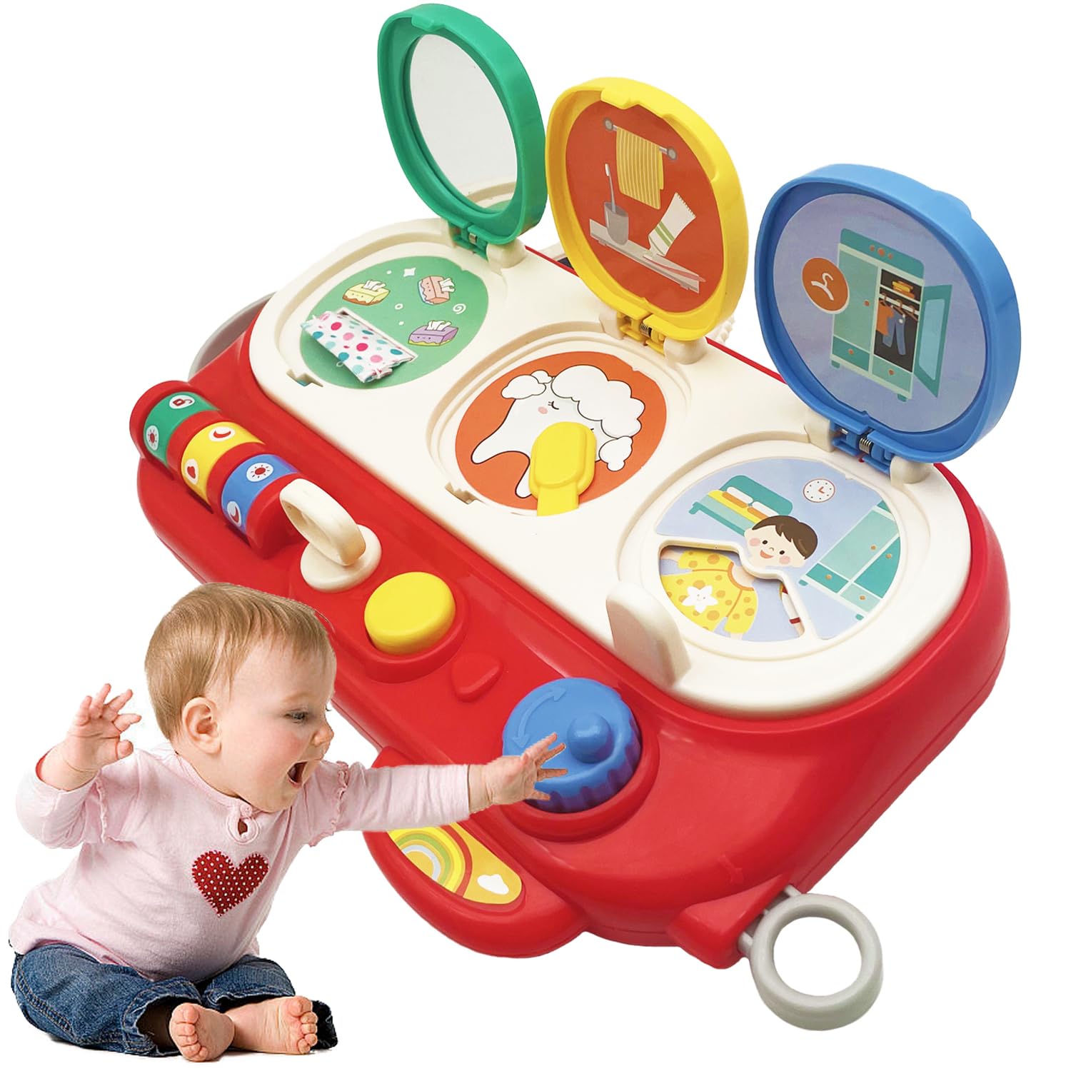 Cause-and-Effect Toy – Developmental Toy with Buttons & Colors – Color Sorting Animal Toys – for Kids, Toddlers, Babies – 18 Months + – Pop-Up Pals (Red)