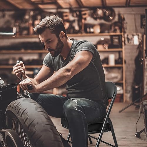 Miniatura 2 de Mini silla plegable, taburete de garaje, silla de camping portátil con asiento acolchado, silla de césped ligera y compacta, para patio, garaje,