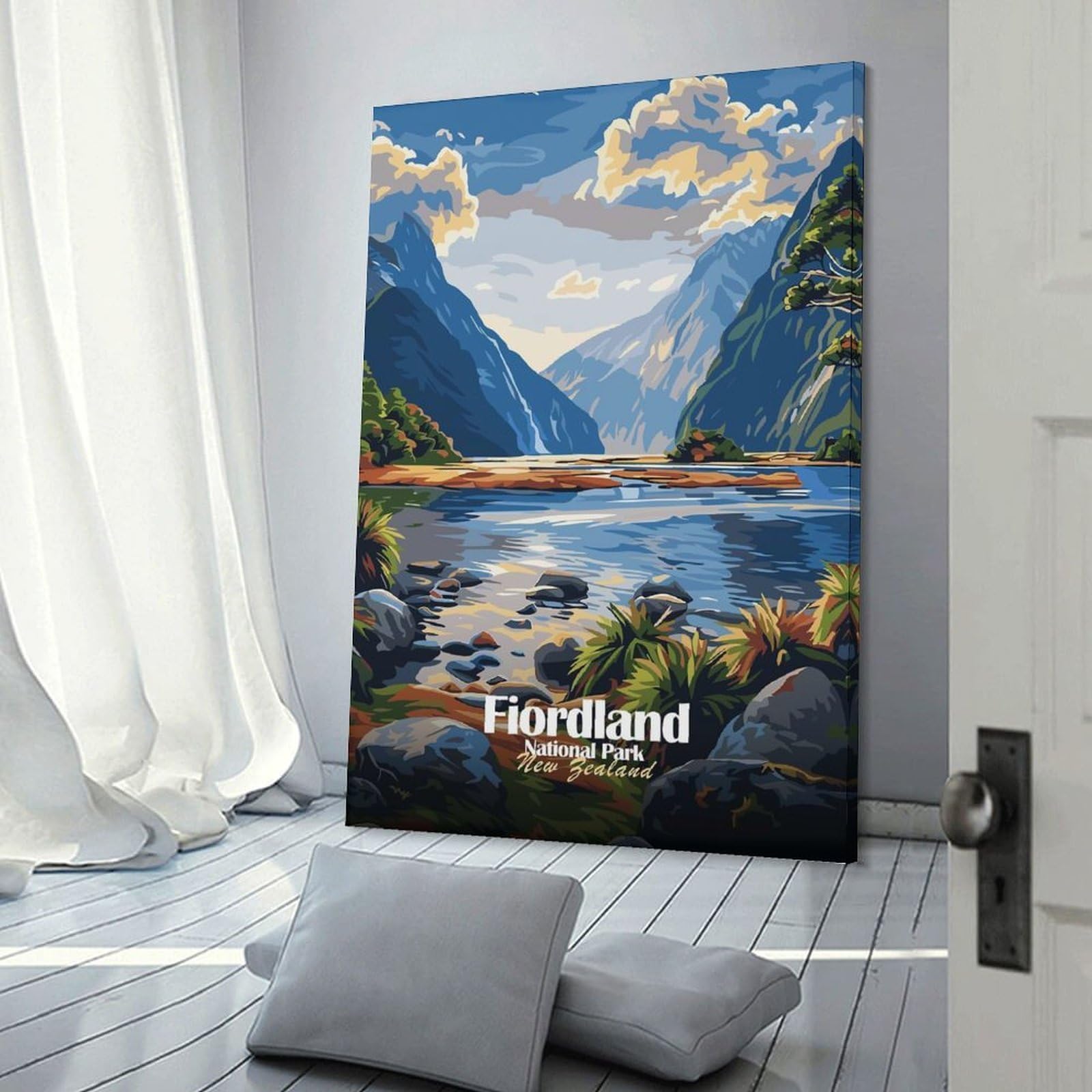 Junmoney Fiordland National Park, New Zealand Wall Art Print, 20x30inch(50x75cm), for Entryway, Lounge Links Or Small Walls, Decorative Wall Art for Narrow Spaces