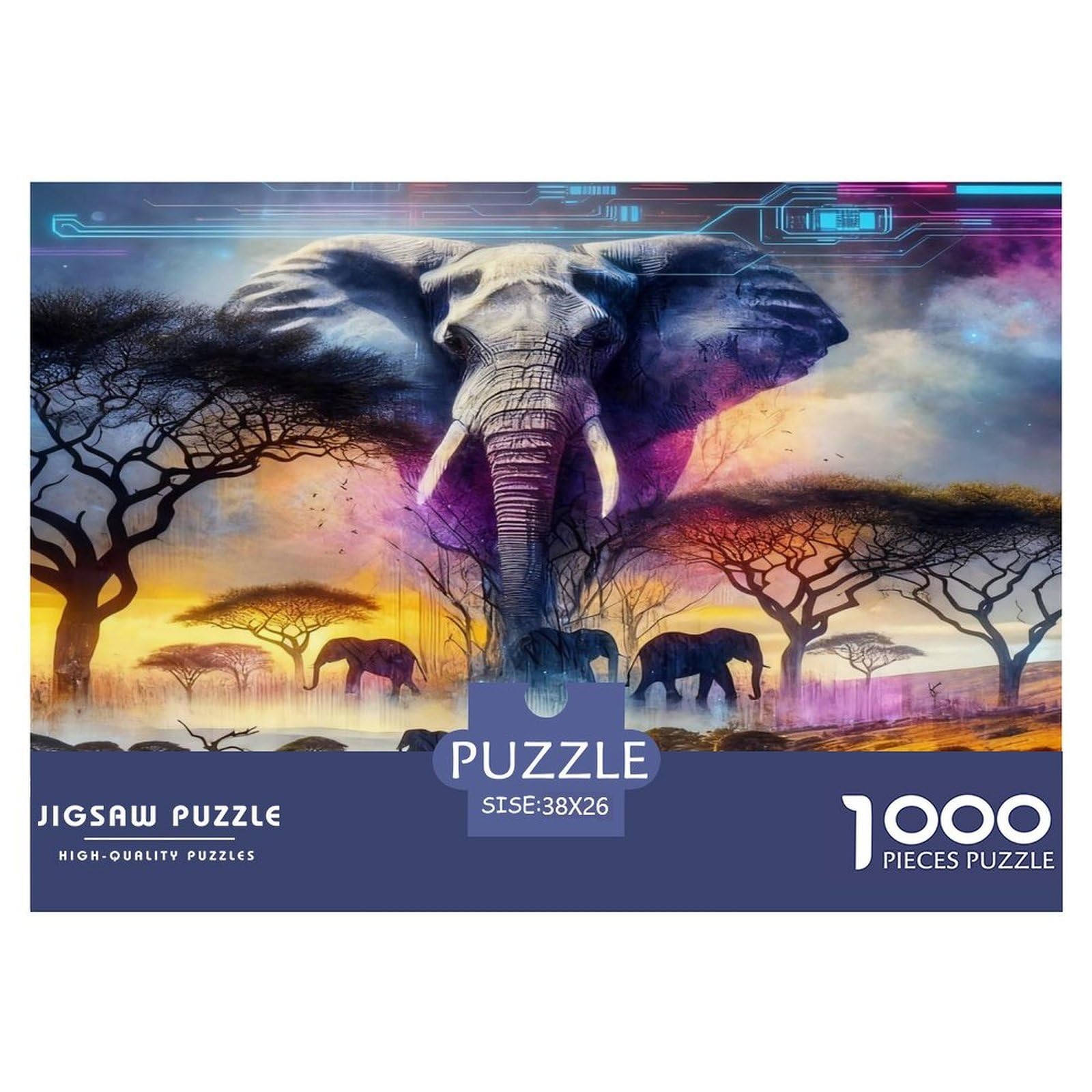 African Elephant 1000 Piece Jigsaw Puzzles for Adults Wildlife Fun, Challenging & Brainteasing Beautiful Home Decoration Art Colorful DIY Craft 38x26cm/1000pcs — image 1