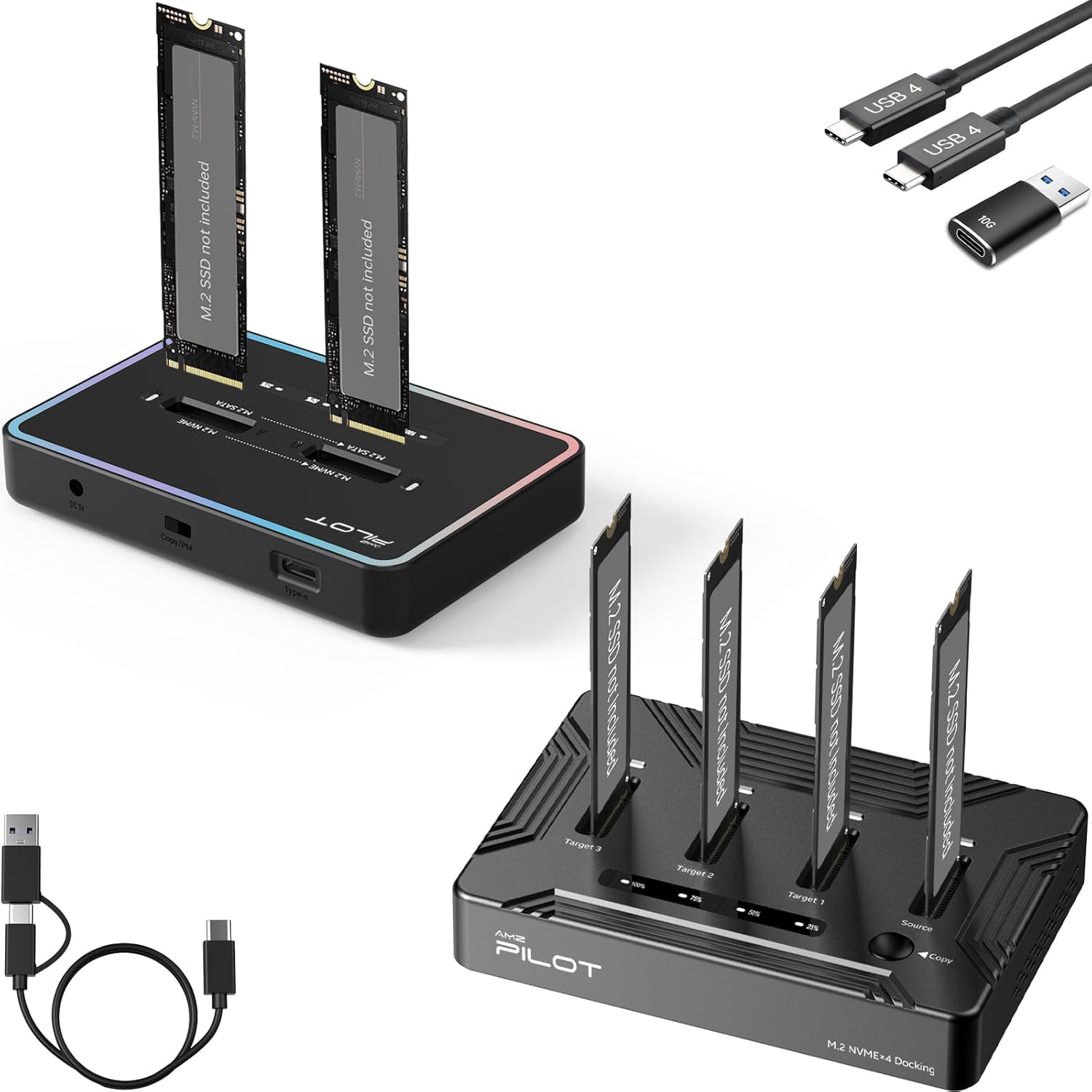 M.2 Duplicator Cloner Dual-Bay USB C to NVME SATA Docking Station + 4 Bays M.2 NVMe Duplicator Offline Cloner USB 4 Type C 40Gbps M.2 Copy Reader for (M Key, B+M Key) PCIE Dock