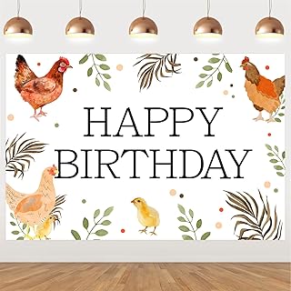 Chicken Birthday Banner Backdrop Barnyard Chicken Birthday Decorations Farm Birthday Banner Little Chick Birthday Decorations for Boys Girls 1st 2nd 3rd Chicken Birthday Party Supplies 5 * 3ft