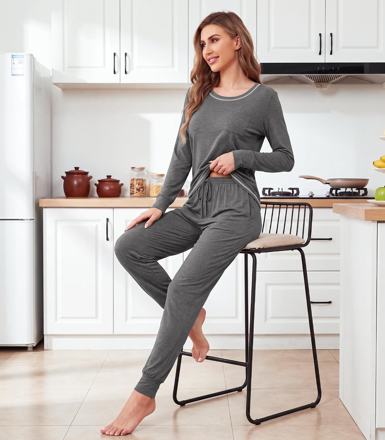 WiWi Bamboo Viscose Pajamas Set for Women Cooling Long Sleeve Sleepwear Super Soft Loungewear Pjs Jogger Pants Lounge S-XXL image 2