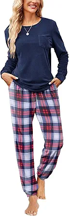 Ekouaer Womens Pajamas Sets Long Sleeve Soft Sleepwear 2 Piece Velvet Pjs Lounge Sets with Pockets