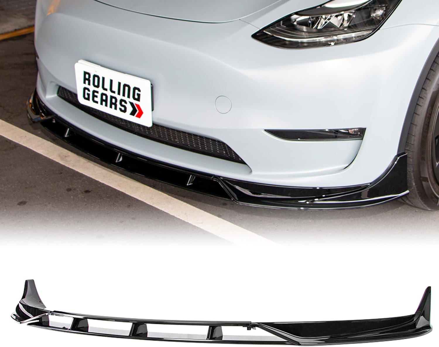 Gloss Black Front Lip Spoiler Compatible with 2020-2024 Tesla Model Y Front Bumper Spoiler, 4-Pieces Sporty Design FT Style