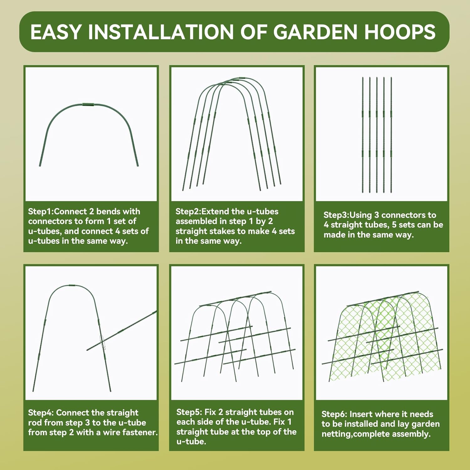 65"×48" Cucumber Trellis for Raised Bed, U-Shape Garden Trellis for Climbing Plants Outdoor, Metal Arch Vegetables Trellis, Detachable Cucumber Plant Support for Tomato,Squash