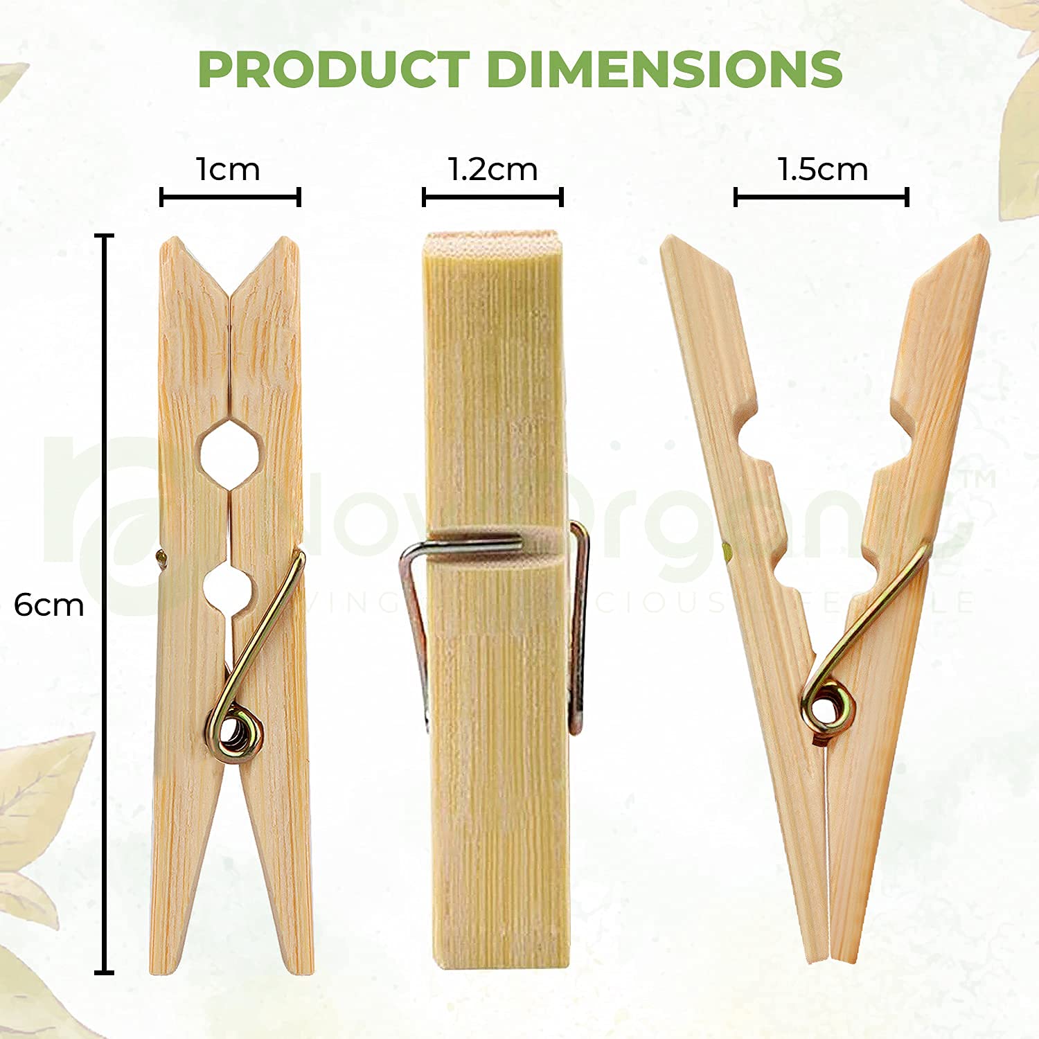 Now Organic Premium Heavy Duty Bamboo/Wooden Cloth Clips/pegs of 50 Clips Inside Free Reusable Muslin potli Small Size Single Pack of (1) (100) 2