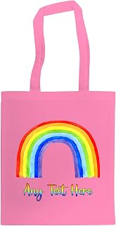 Personalised Rainbow Any Text Tote Bag Gift. Shopping Bag. Custom Printed. 10 COLOURS. 100% Cotton. Any Name Watercolour (Tue Pink)