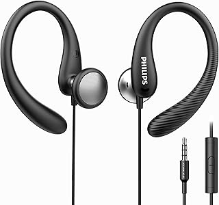 Philips Earbuds with Earhooks Over The Ear Earbuds, Wired Wrap Around Earbuds Earhook with Microphone, Flexible Sports in Ear Headphones for Running Workout Exercise Gym