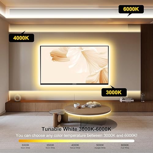 Miniatura 9 de Tira de luz LED COB, tiras de luz regulables CCT, 2700K-6500K, 6.56 pies6.6 ft, 0.315 in de ancho, kit de tiras LED CRI90+ 24V con control de