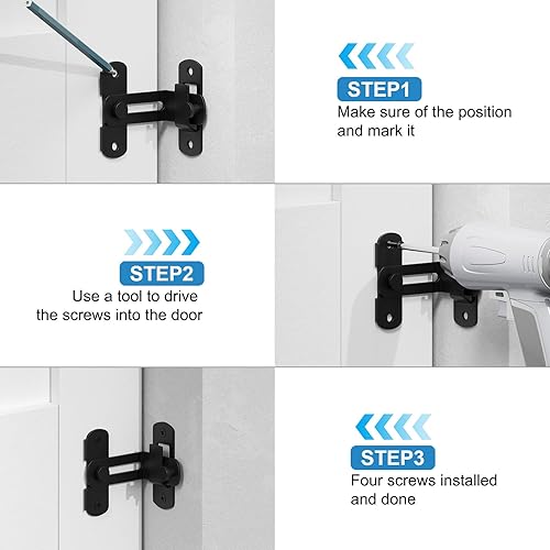 Miniatura 6 de SMARTSTANDARD Cerradura de puerta de granero, pestillo de puerta deslizante de 90 grados, herrajes de acero negro mate, cerradura de puerta de