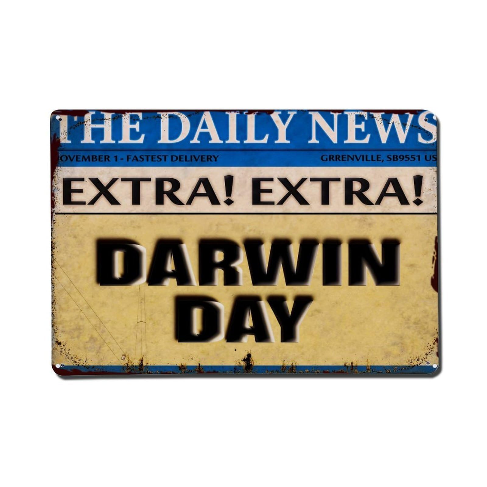Nestemfo Vintage Darwin Day Newspaper Headline Print Tin Sign Metal Sign, Living Room,Bar, Home, Bedroom Wall Decor,Retro Metal Poster 8X12 Inches