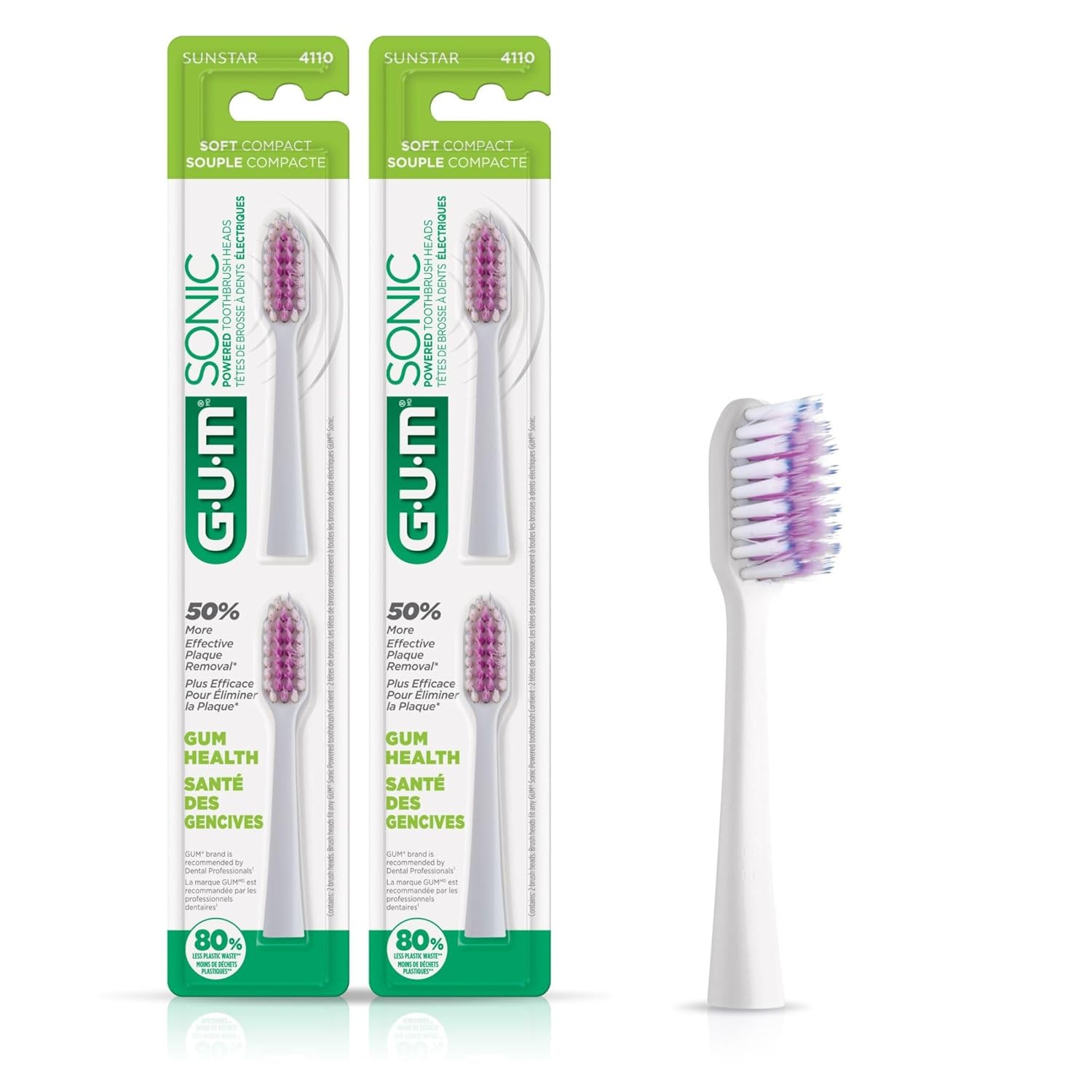 GUM Sonic Powered Toothbrush Refills, Tapered Bristles Clean Below The Gumline, White 2 Count(Pack of 2) White 2 Count (Pack of 2) - Image 1 of 6
