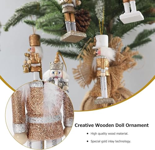 Miniatura 5 de Amosfun 5 adornos de cascanueces de Navidad, decoración de muñeca de madera de Navidad, colgante de muñeca de cascanueces de Navidad, adorno