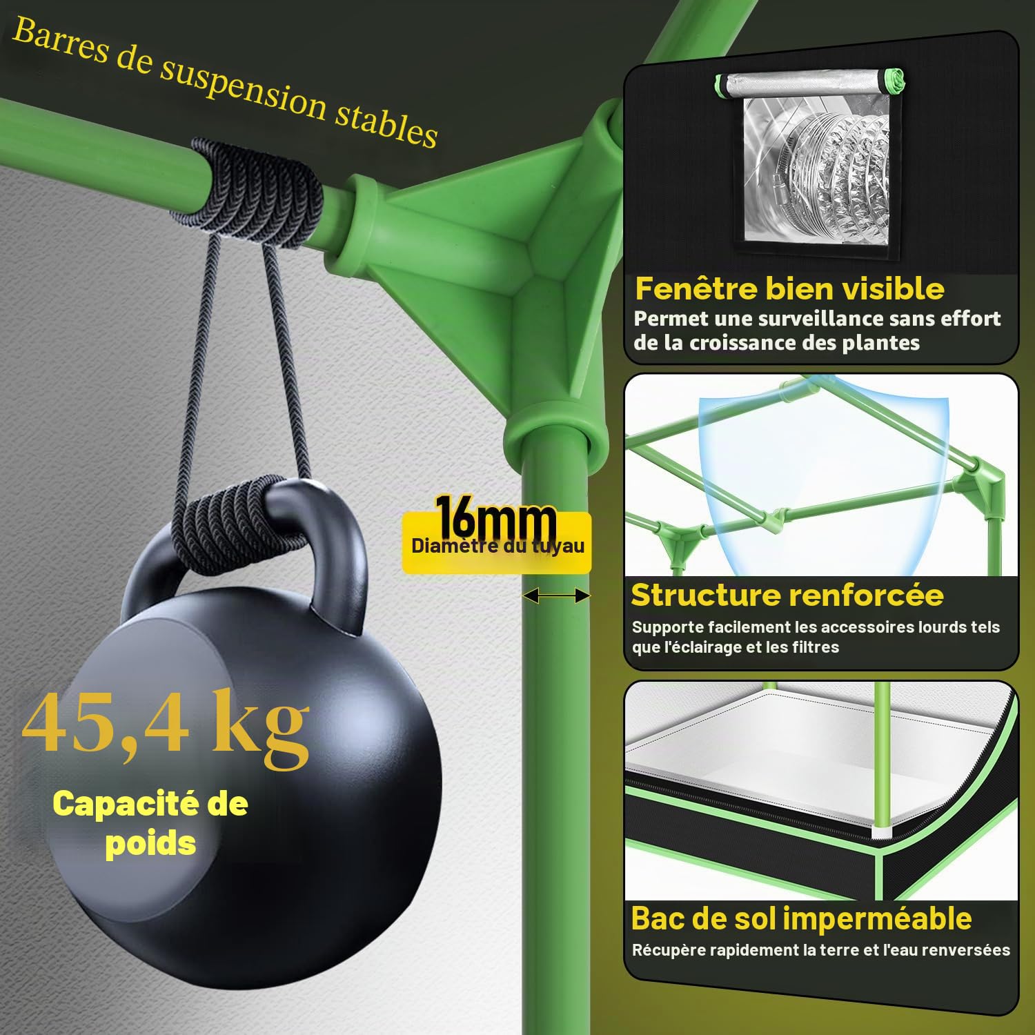 Tente de Culture - Kit Complet - 100 x 100 x 200 cm - Lampe LED Pliable - 240 W - Système de Ventilation à Complet - Tente hydroponique d'intérieur