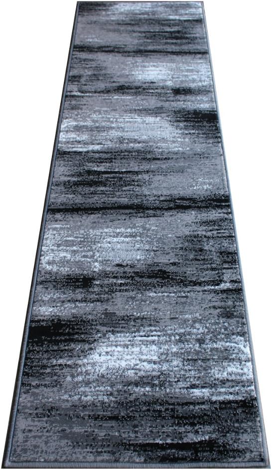 Masada Rugs, Modern Contemporary Runner Area Rug, Grey Black White (2 Feet X 7 Feet, Grey) Runner
