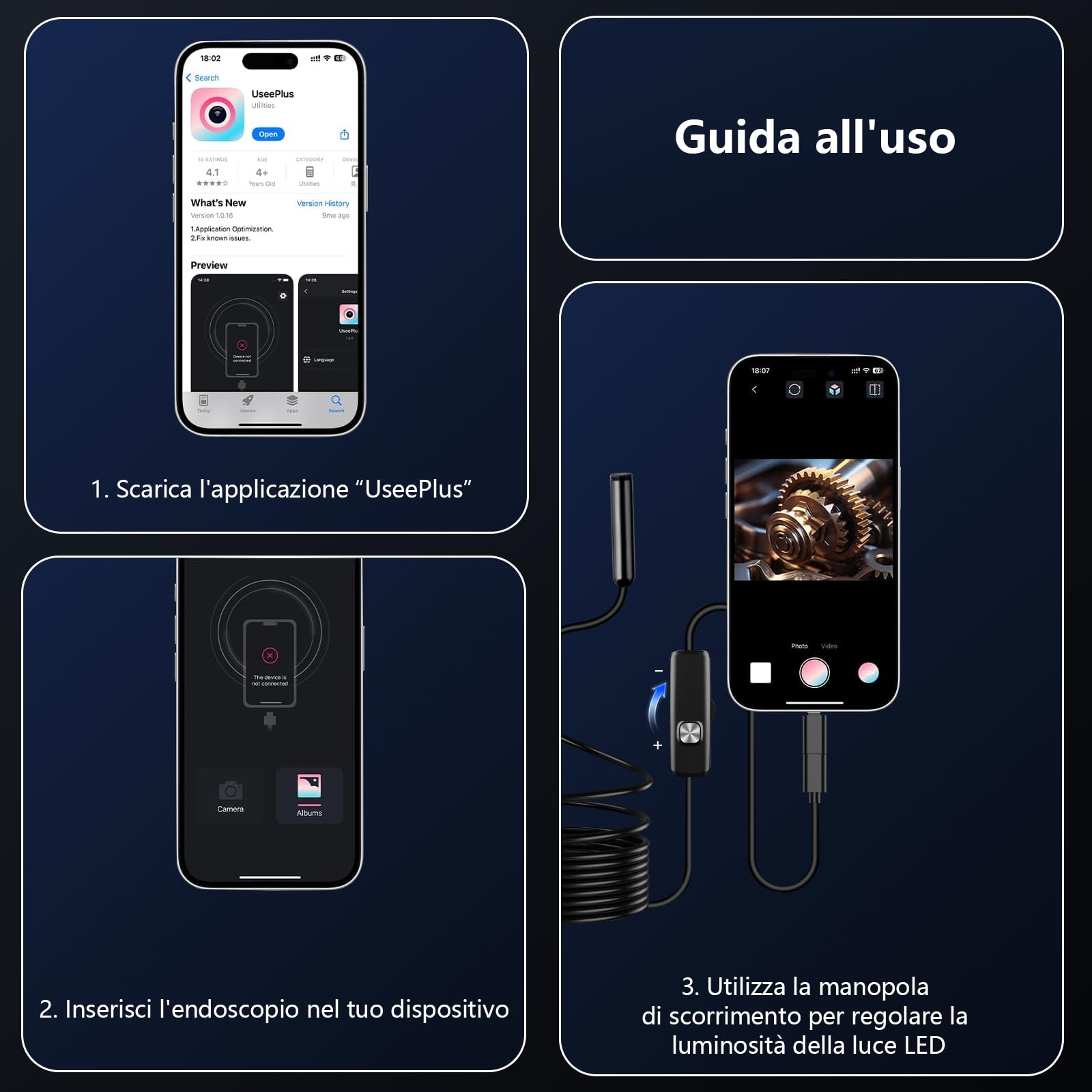 Endoscopio Professionale 10M per Smartphone | Sonda con Telecamera Ispezione Tubi 1080P HD - Telecamera Endoscopica Impermeabile IP67 con 8 LED, Magnete e Gancio per Motori, Tubature, Scarichi