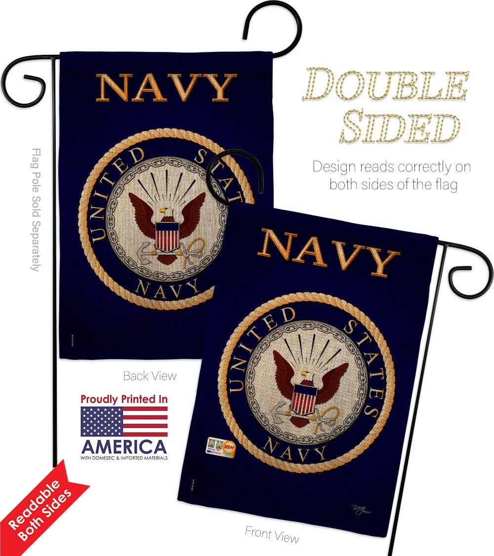 Navy Burlap Burlap Garden Flags Pack Armed Forces USN Seabee United State American Military Veteran Retire Official USA Vintage Applique Small Gift Yard House Banner Double-Sided Made In 13 X 18.5
