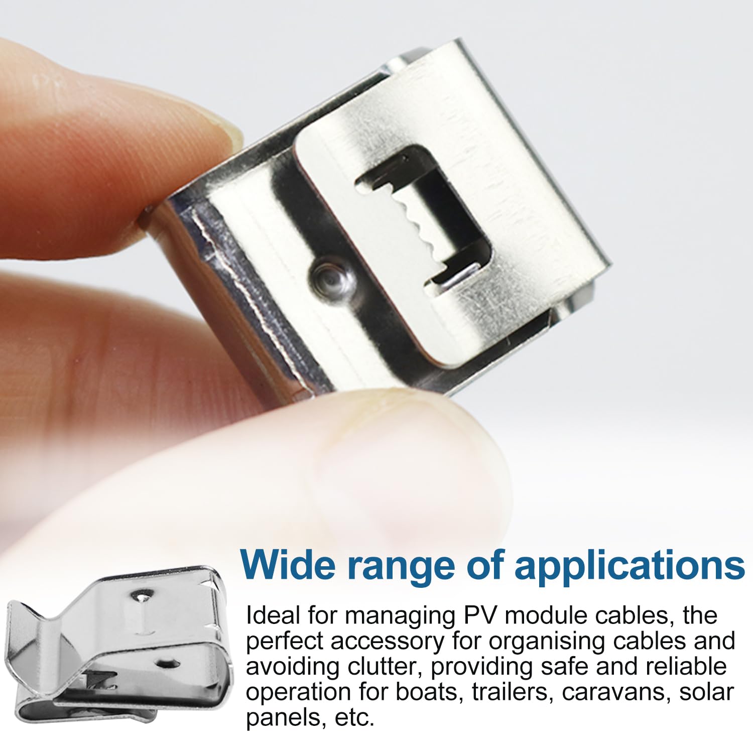 150 Pezzi Clip per Cavi Solare Multifunzionale, Telaio Cavo in Acciaio Inossidabil per Fotovoltaiche Cavo, Morsetto di Messa a Terra per Pannello Solare per Gestione dei Cavi Elettrici (1)