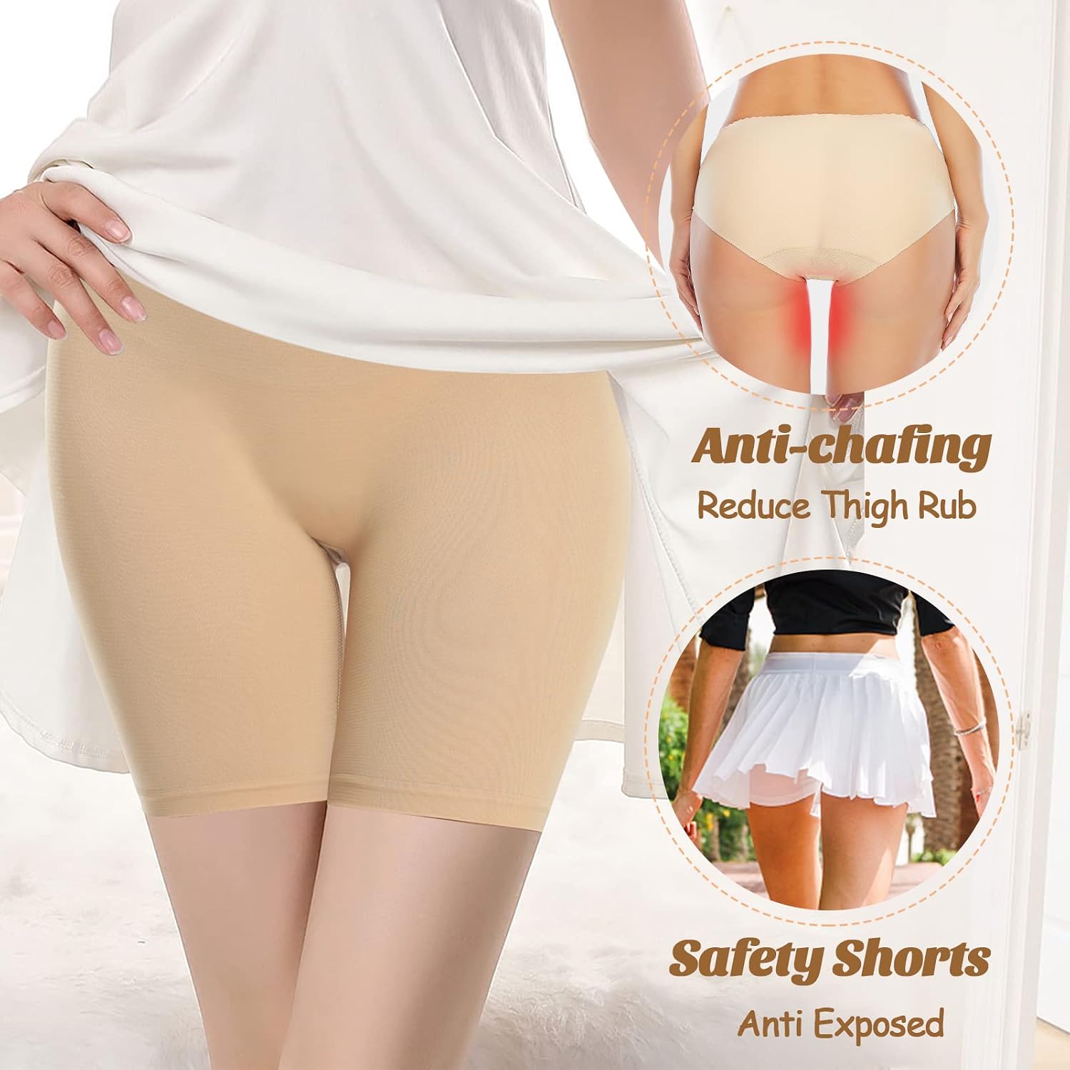 Womens Seamless Slip Shorts for Under Dresses Anti Chafing Underwear Smooth Under Shorts