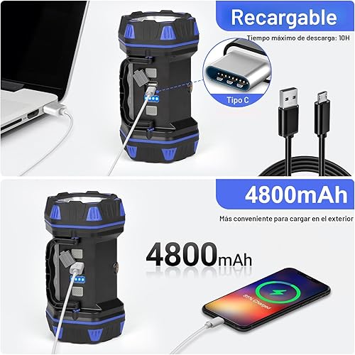 Vista 6 de Linterna de camping LED recargable, linterna de campamento de 1500 lm, 8 modos de luz, luces de campamento de capacidad 4800, luz de flash brillante