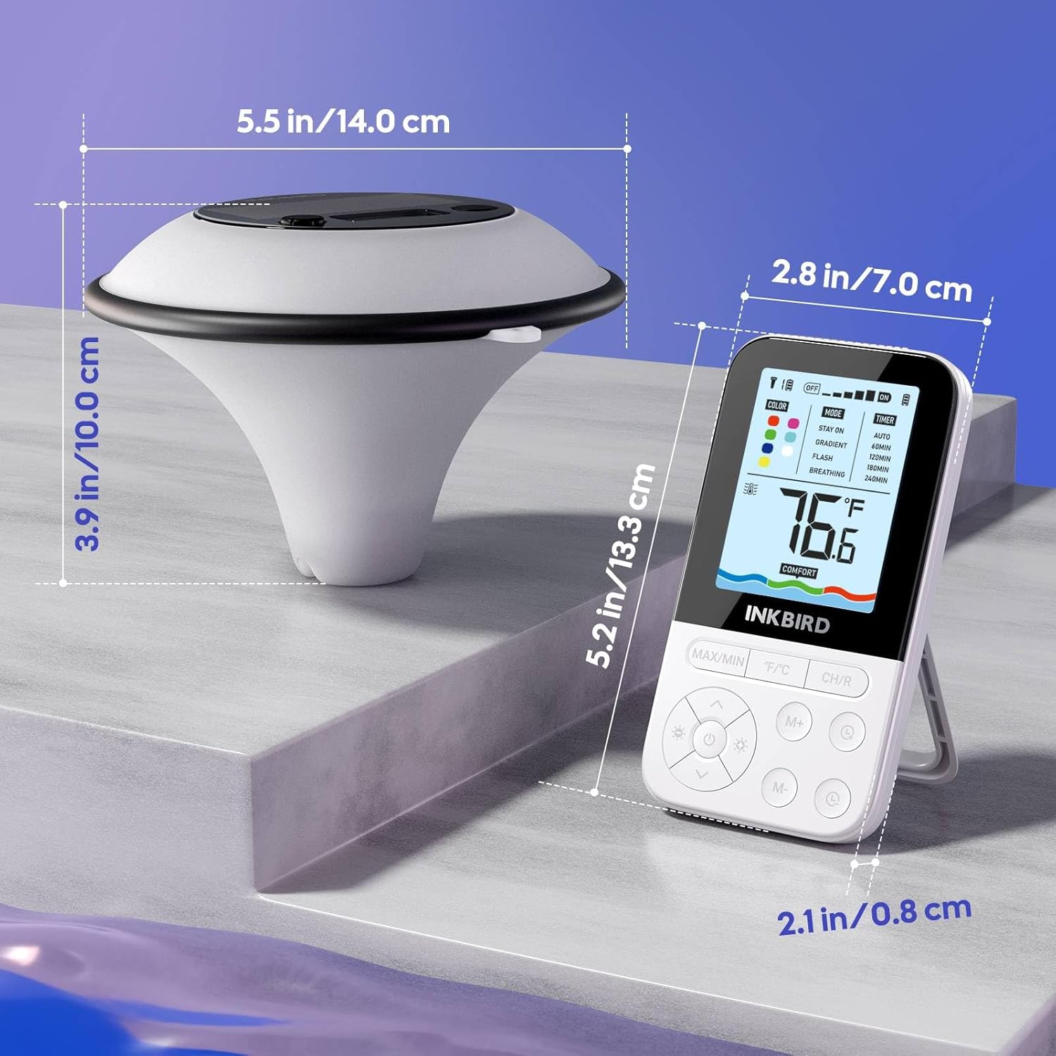 INKBIRD IBS-P05R Solar Powered Wireless Pool Thermometer with Ambient Light | Digital Swimming Pool Thermometer with Indoor Remote Control | IP68 Waterproof | for Hot Spring, Spa, Hot Tub