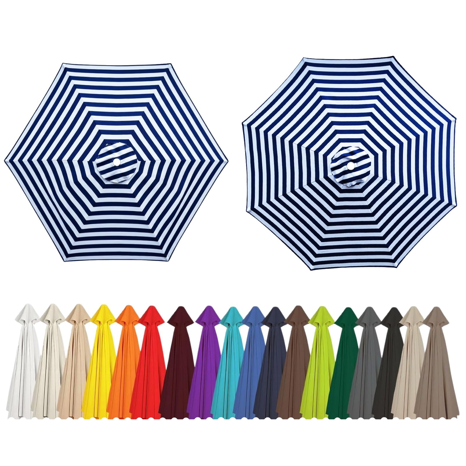 2m 2.5m 2.7m 3.0m 4.0m Replacement Parasol Canopy 6/8 Arms, UV30+ Waterproof Garden Umbrella Parasol Cover, Large Canopy Sun Beach Umbrellas for Garden Patio Pool(Blue-White,6-RIBS-8.2FT/2.50m)