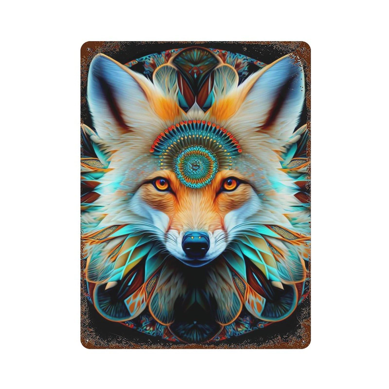 Fox Aged Metal Wall Plaque 15.7"x11.8", for Living Room, Hallway And Home Decor, Shabby Chic Decor