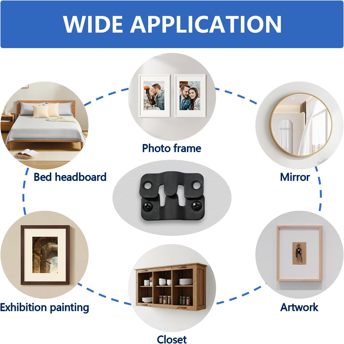 BokWin 20 Pack Black Flush Mount Bracket 1.73 x 0.75 Inch Stainless Steel Interlock Hanging Buckle, Z Clips Headboard Wall Mounting Brackets French Cleat for Picture Frame Mirror Art with Screws