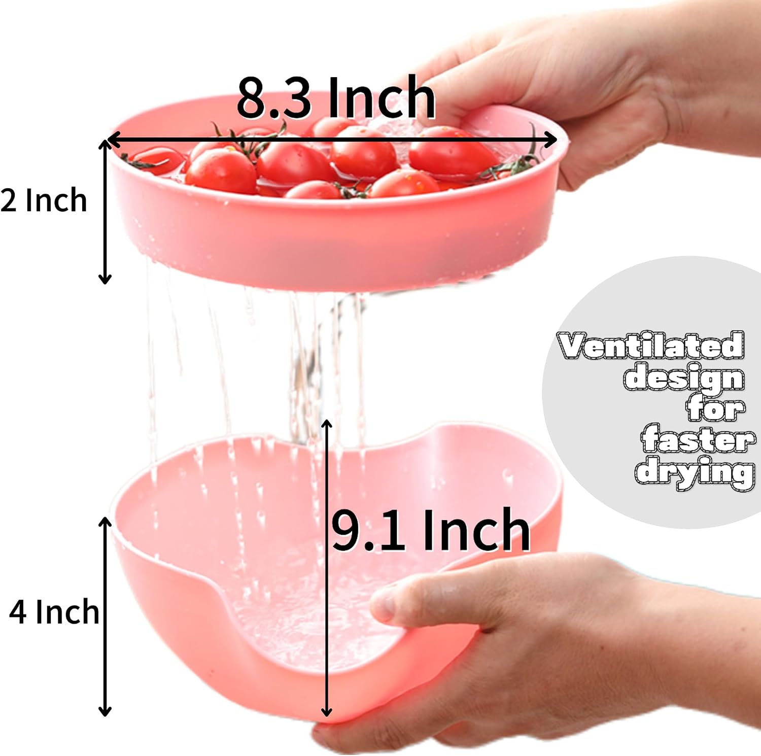2-in-1 Pistachio Bowl with Strainer, 9.1 Inch Self-Draining Nut Bowl for Snacks, Double-Layer Removable Candy Dish for Seeds Shells, Round Fruit Salad Container for Living Room