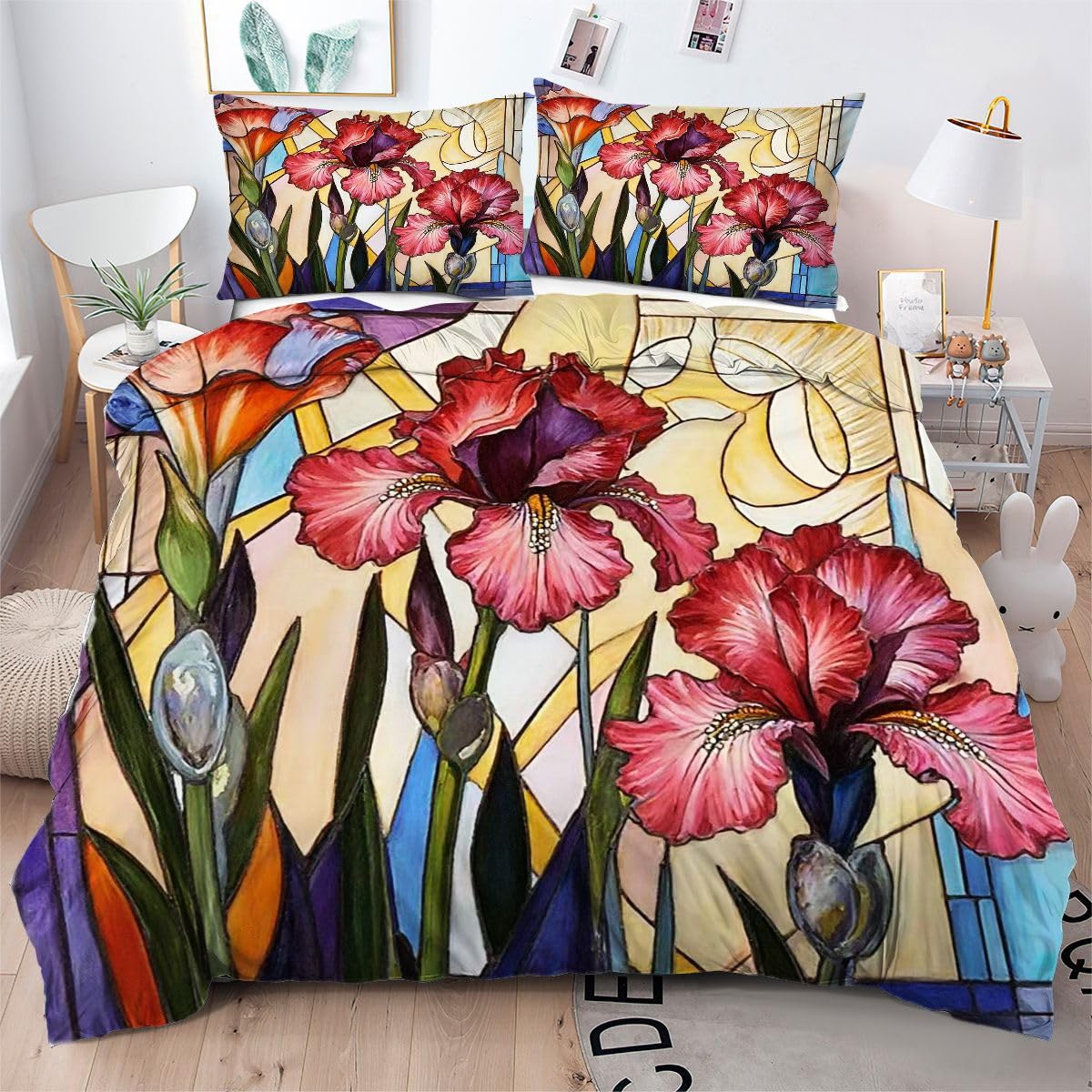 Funda Nordica 220 x 240 Flor 3D Colorida, Fundas de Edredón de Microfibra, Juego de Ropa de Cama con Cierre de Cremallera + 2 Fundas de Almohadas 50x75 cm_A15029