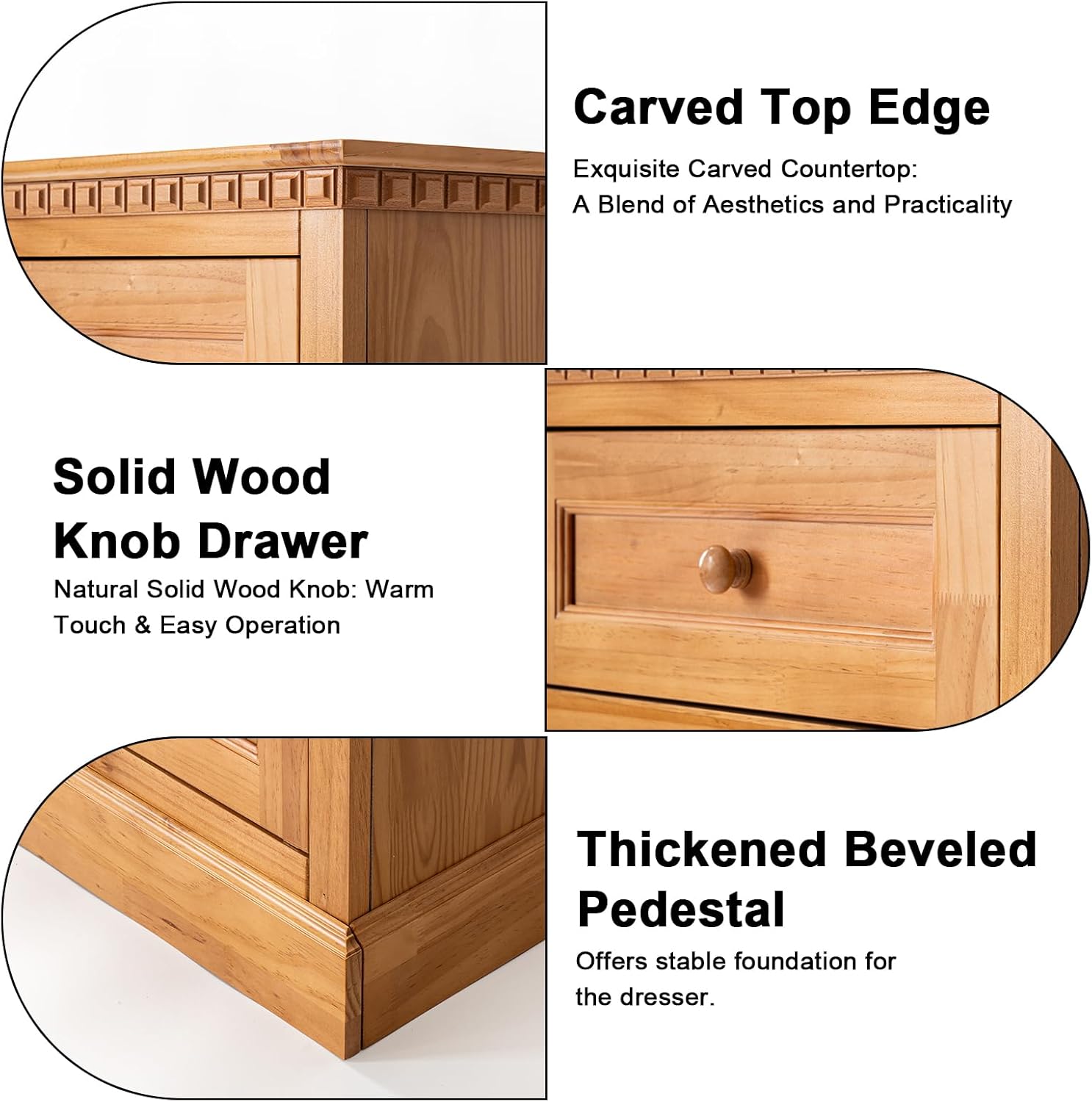 60 in Solid Wood Dressing Table – 3 Drawers + 2 Cabinets + Adjustable Shelf, Medieval Style Multi-Function Cabinet for Bedroom, Living Room & Hallway, Heavy-Duty 180 lbs Top, Anti-Tip, Natural Wood