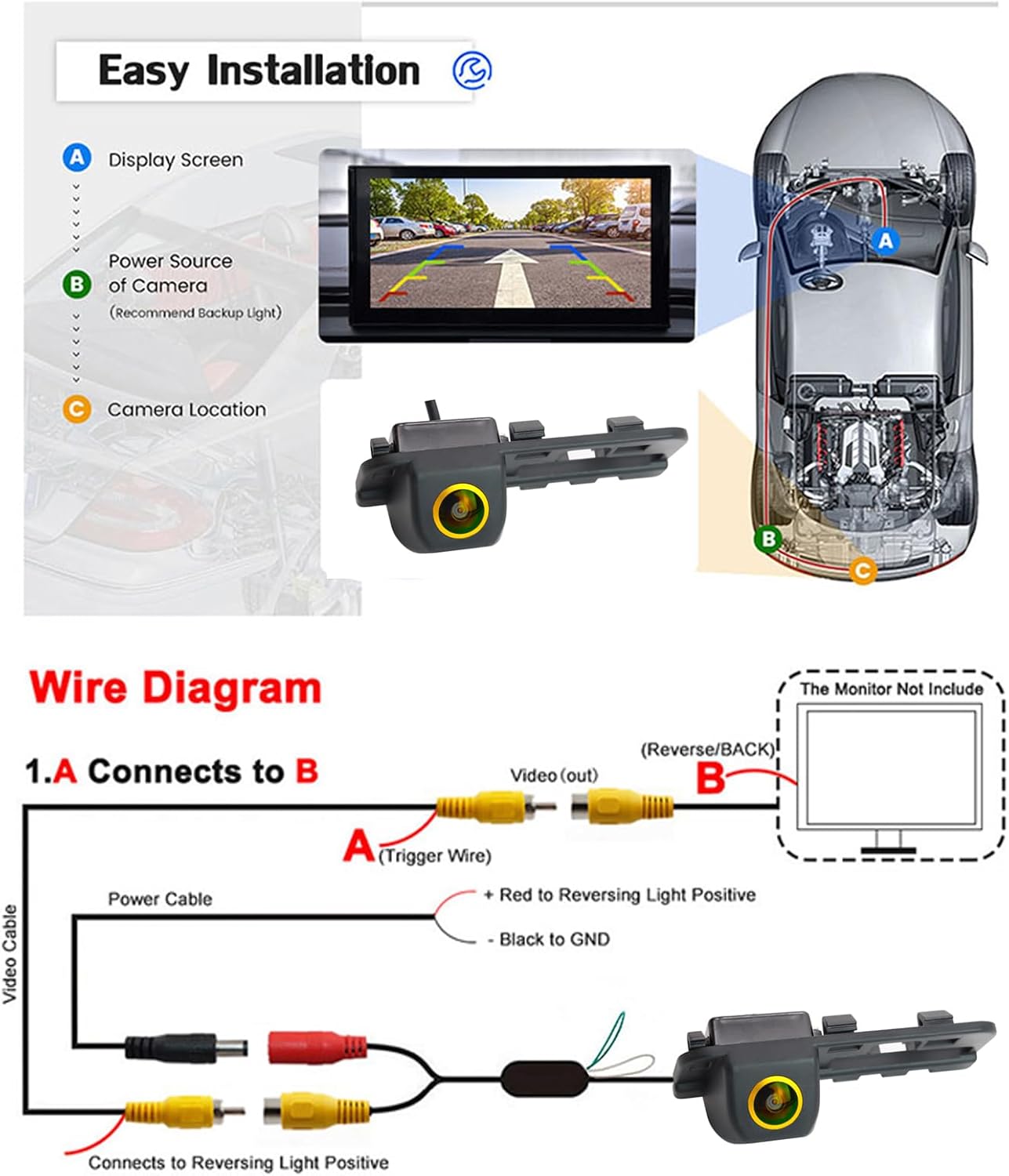 Vehicle Car Rear View Camera for Honda Civic 2007-2011 MK8 CCD HD Fisheye Waterproof Reverse Parking Camera AHD 1080P Night Vison Reverse Parking Cam, The Size is 85mm * 35mm (3.34 in * 1.37 in)