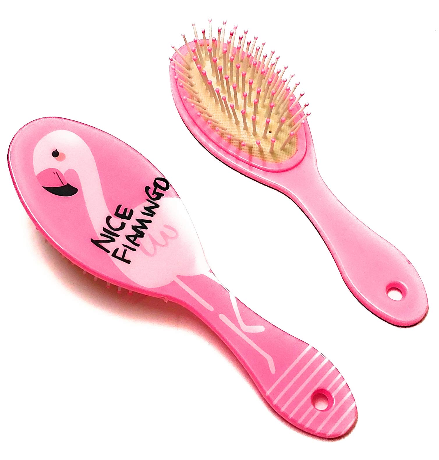 Le Delite Cute & Latest Mixed Design Imported Novelty Brush Detangle Paddle Cushion Antistatic Hair Loss Massage Hairbrush Assorted Color and Flamingo Design (Pack of 2)