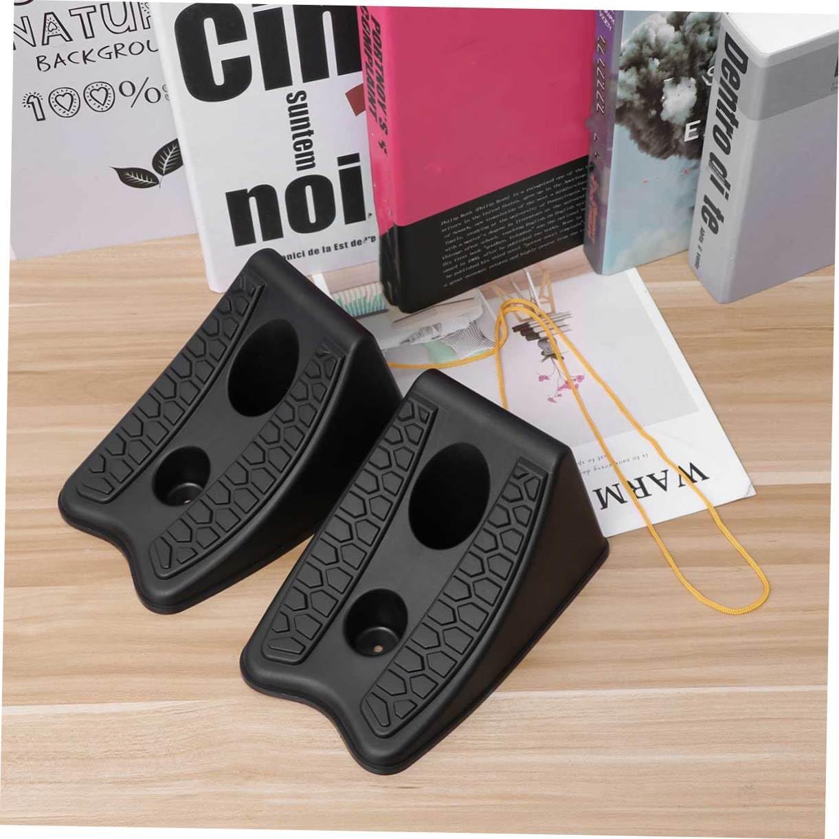 ULTECHNOVO 2pcs Car Wheel Chocks Heavy Duty Rubber Stop Blocks - Design for Rvs Trailers and Cars Portable and Efficient Tire Support for Parking Black