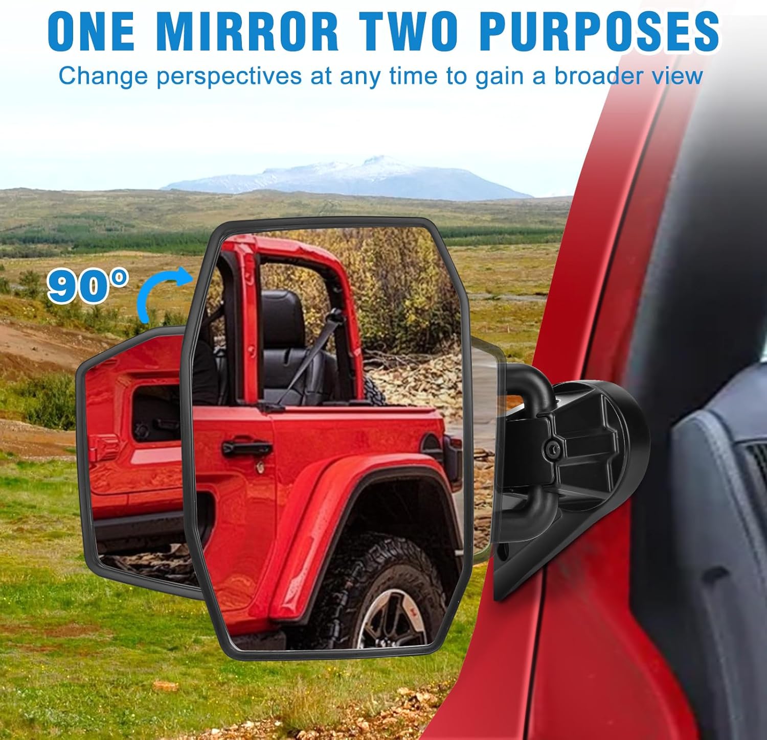 Mirrors Doors Off Compatible with Wrangler TJ JK JKU 1997-2018, Anti-shake Rotatable Side Rear View Mirrors for Doors Off Driving