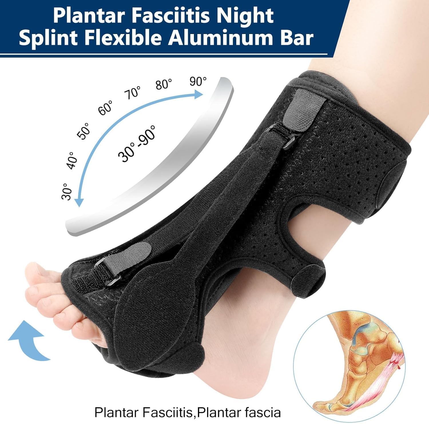 Fascite Plantare Night Splint - Nuovo Regolabile Traspirante Brace di Fascite Plantare, per Achille Tendinite, Caduta del Piede, Caviglia Tallone Problemi (Nero)