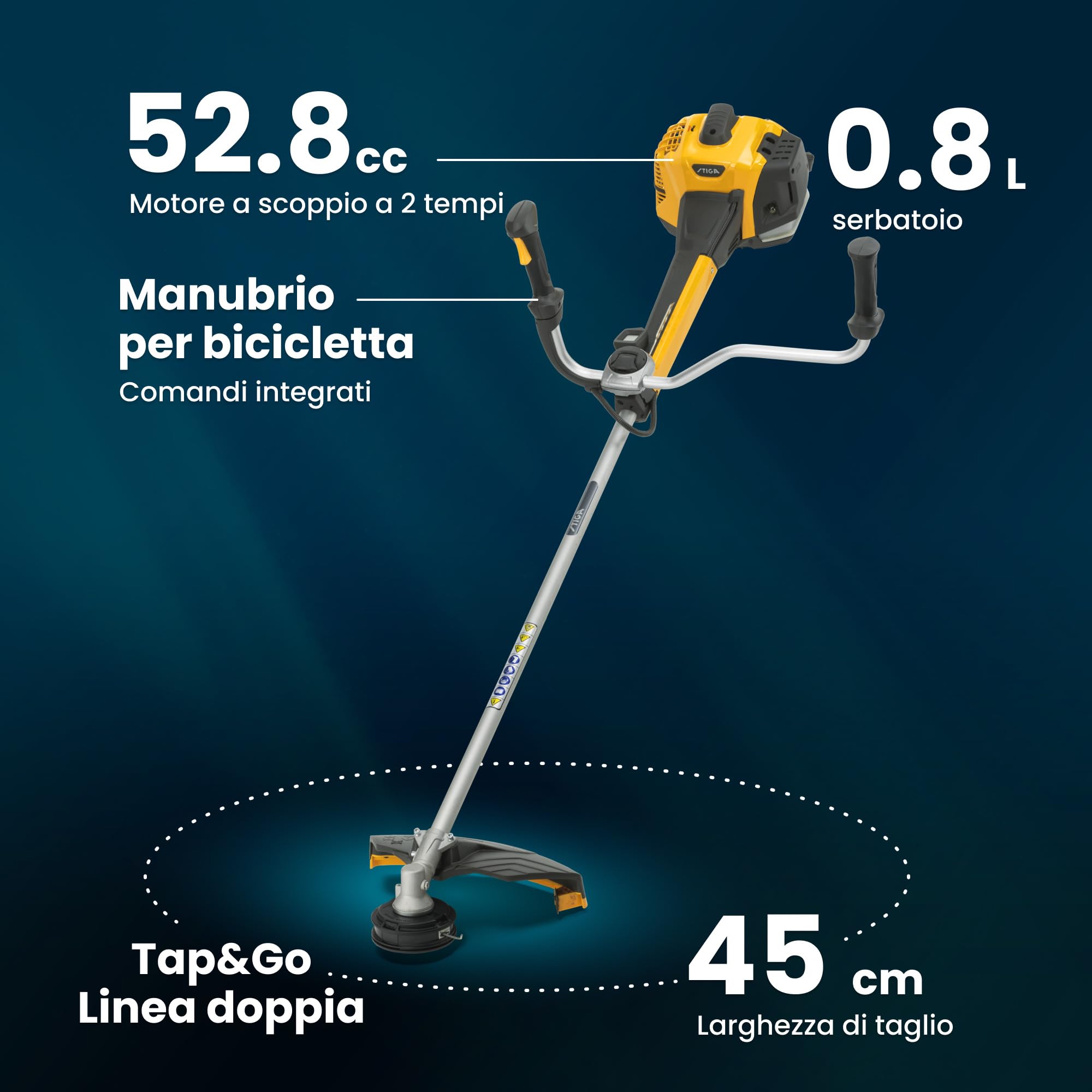 STIGA BC 760 B Decespugliatore A Scoppio, 52,8 cc, 45 cm – Display Digitale, Lama 3 Punte – Per Erba Alta
